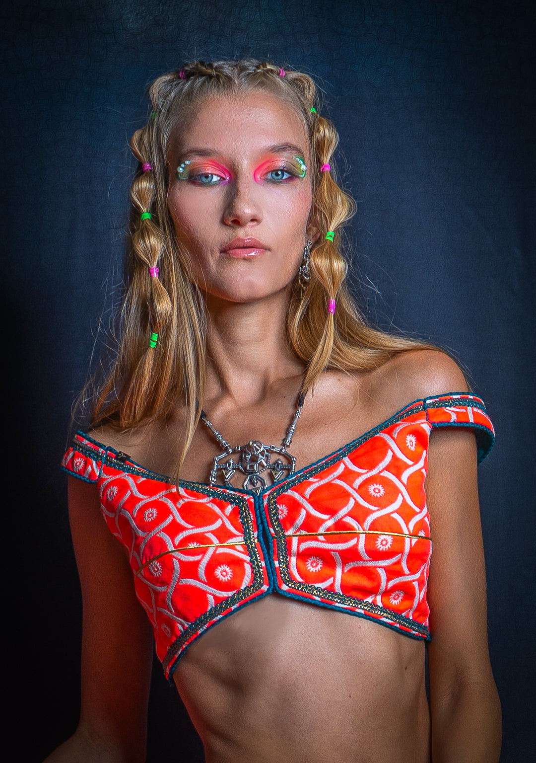 Choli & Skirt Woman Combo / Jaquard & Voile - PINKORANGE MADNESS